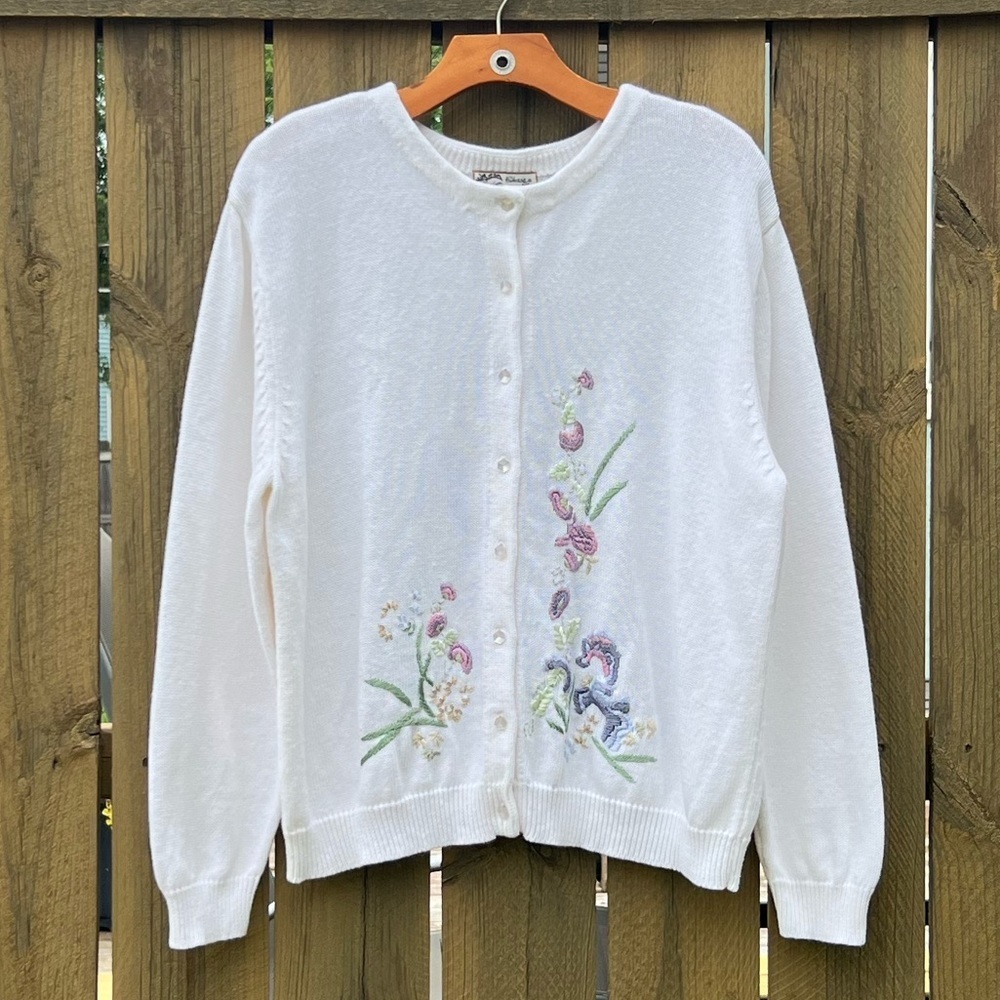 Vintage Heirloom Collectibles Embroidered Cotton Ramie Blend Cardigan Wo…